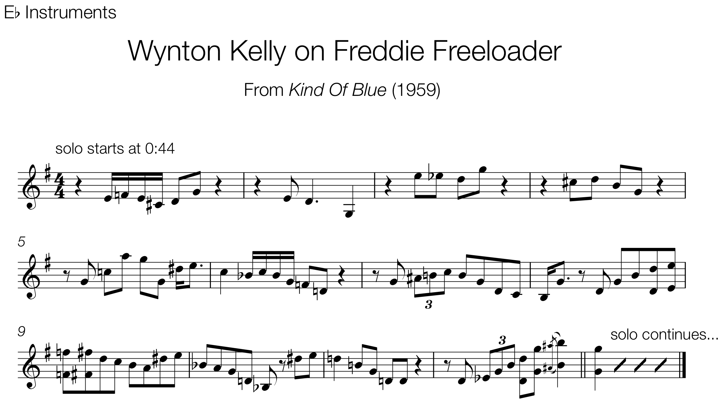 freddie freeloader lead sheet